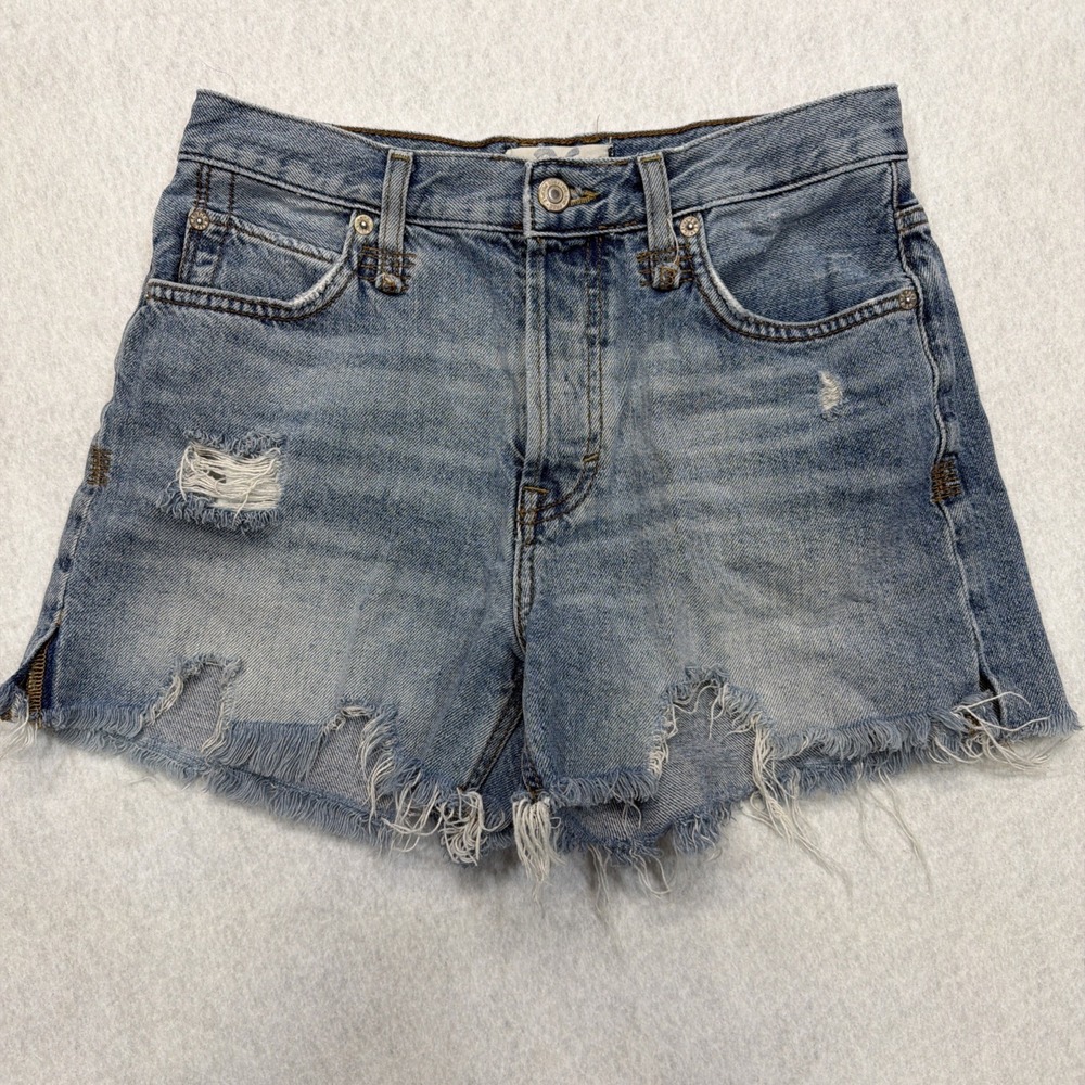 We The Free People‎ Cut Off Distressed Denim Shorts Women 26 Mid Rise Button Fly